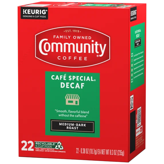 Community Coffee Cafe Special Decaf Kcups 22 count